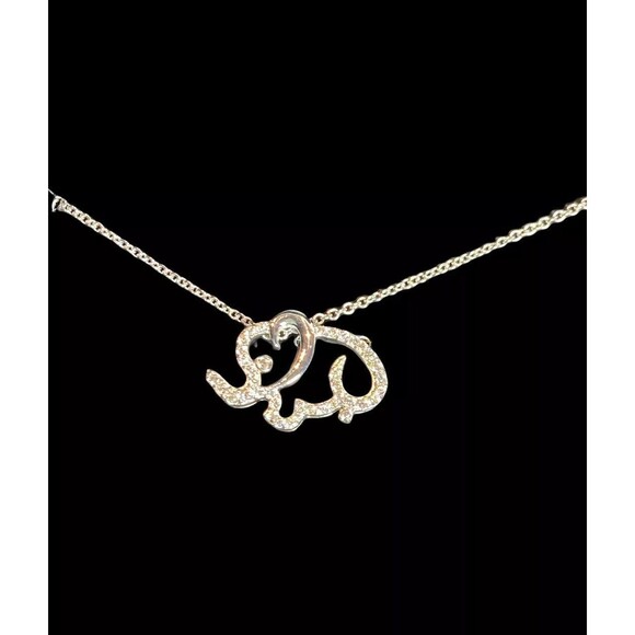 New Elephant Necklace Cubic Zirconia Silver Plate 18” Chain Trunk Up Good Luck - Picture 2 of 6